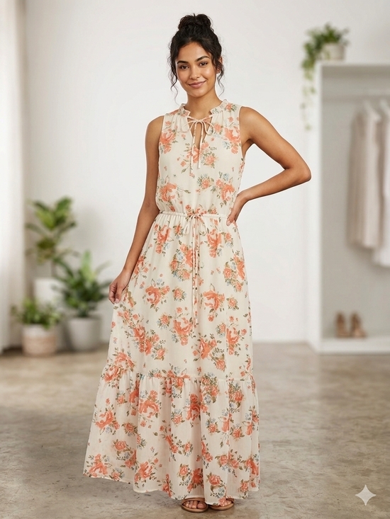 Mossimo Supply Co. Dresses & Skirts - Mossimo Floral Sleeveless Maxi Dress XS Peach Orange Boho Tiered Cottagecore